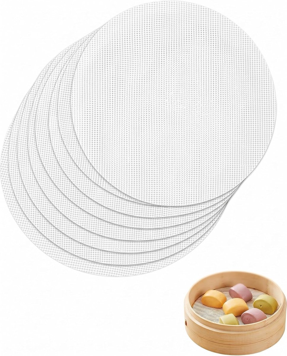SnelShoppen - Pack van 8 Herbruikbare Silicone Stoommatten, Ronde Stoom Pads, Niet-Plakkerige Coating voor Buns, Dumplings, Gebak en Gedroogd Fruit (2