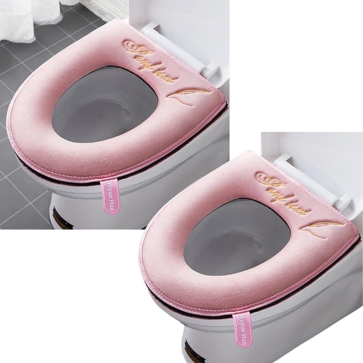SnelShoppen - Set van 2 Dikkere en Zachte Toiletbril Covers met Handvat, Wasbaar, Geschikt voor Alle Ovale Toiletzittingen, Comfortabel en Warm voor W