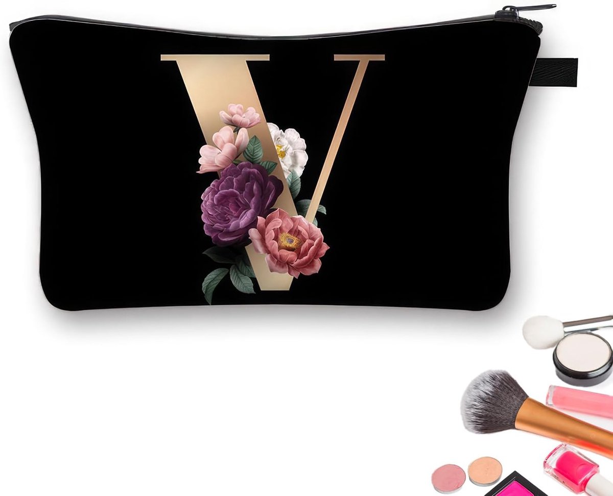 SnelShoppen - Gepersonaliseerde Makeup Tassen, Unieke Vriendin Cadeaus voor Vrouwen, Verjaardagscadeaus voor Dames, Zwart, 21.5cm x 13cm, Clutch voor