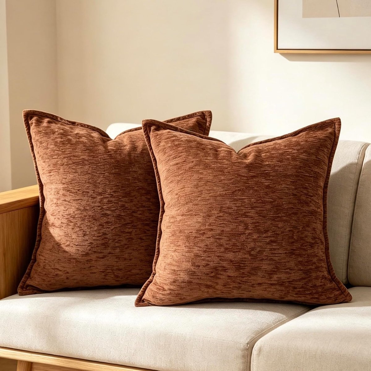 SnelShoppen - 2x OYIMUA Textured Chenille Kussenhoezen 40x40cm Terracotta Luxe Decoratief voor Woonkamer en Slaapkamer