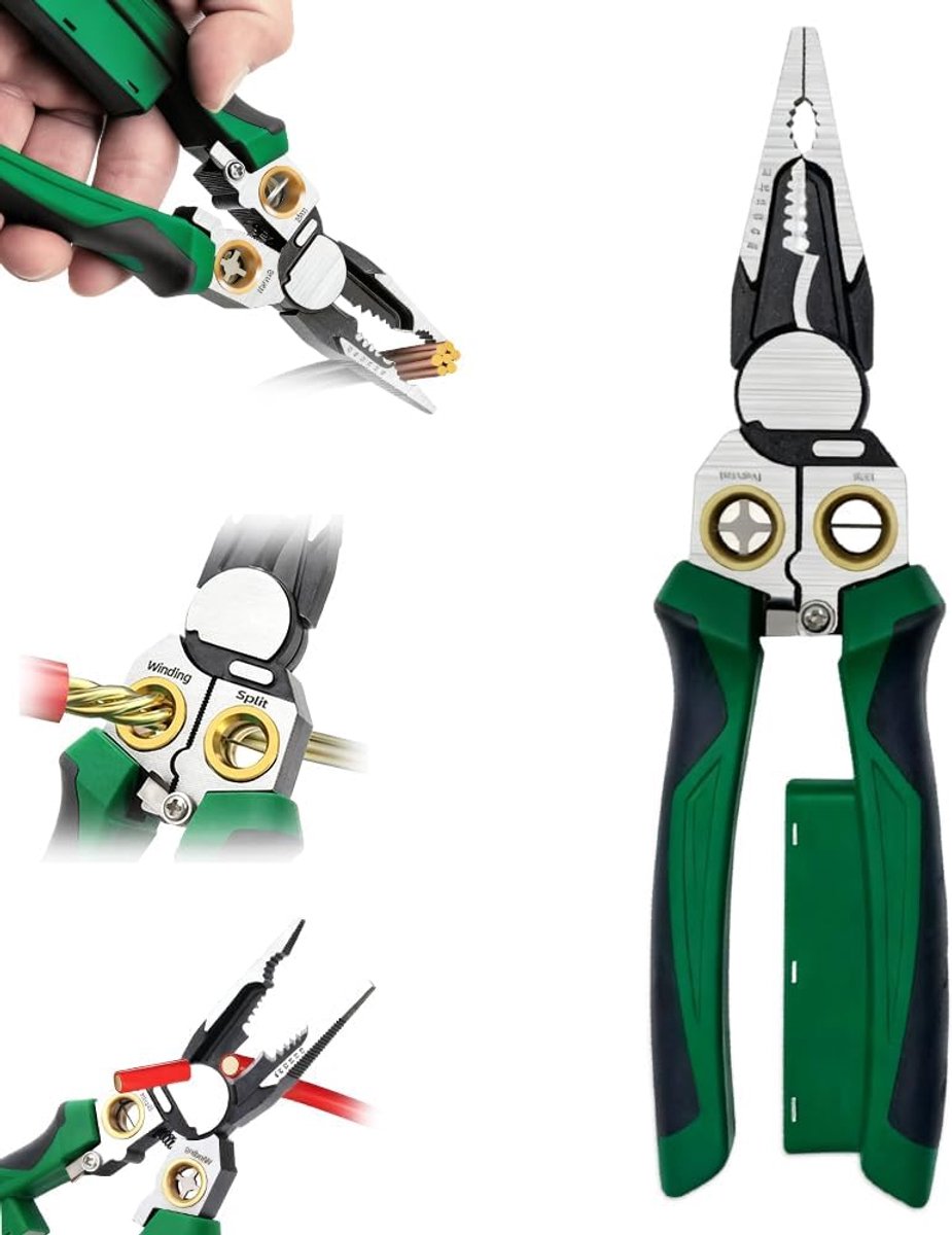 SnelShoppen - Multifunctionele Stripping Pliers 8 in 1 met Spanningstest, Huidige Meterfunctie, Rvs, Elektricien Gereedschap, Kabelstripper, Alarmsyst