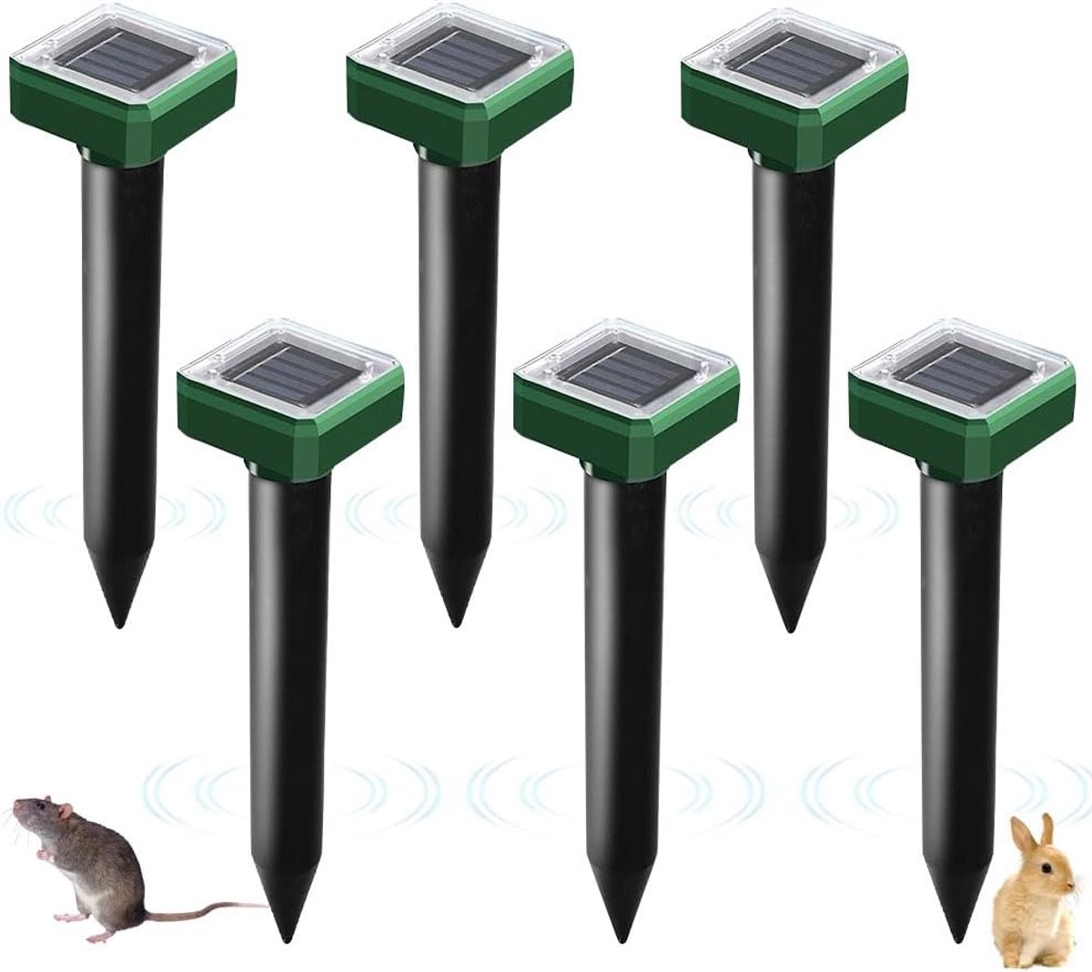 SnelShoppen - Ultrasonic Mollenbestrijders (6 Stuks) - Zonne-energie Mollen, Vole en Slangen Afschrikker voor Tuin en Buiten