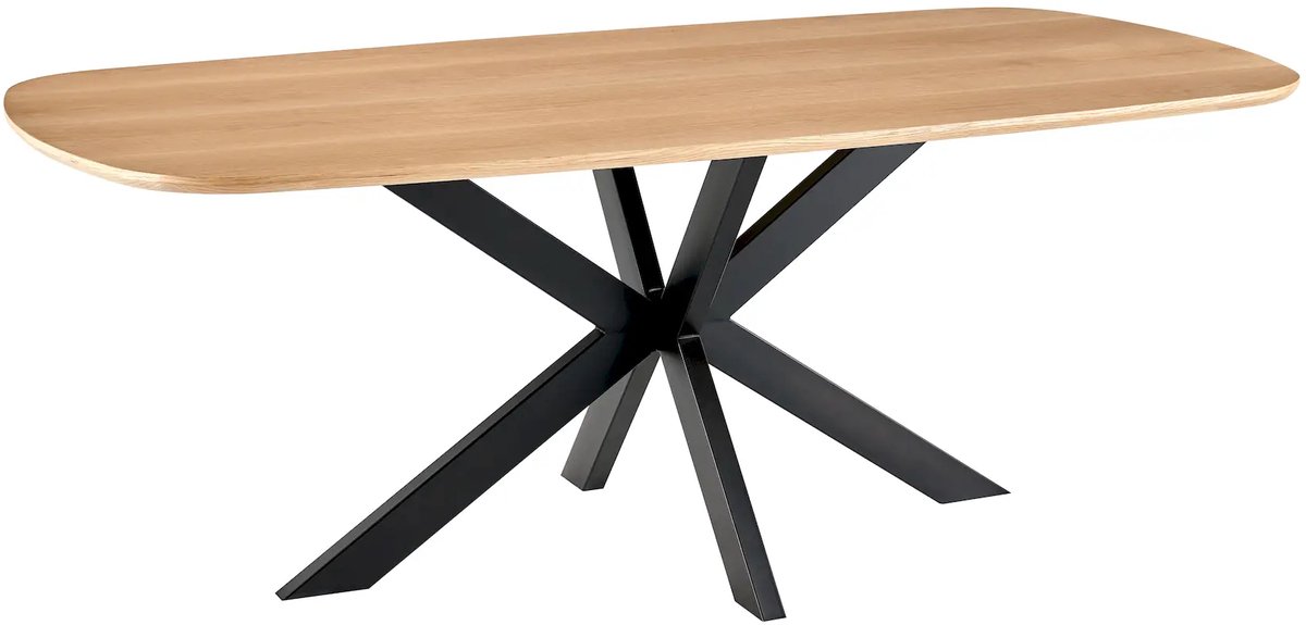 Vestland Deens Ovale Eiken Eettafel – 160x90 cm - Geschikt voor 6 Personen – Spinpoot Metaal