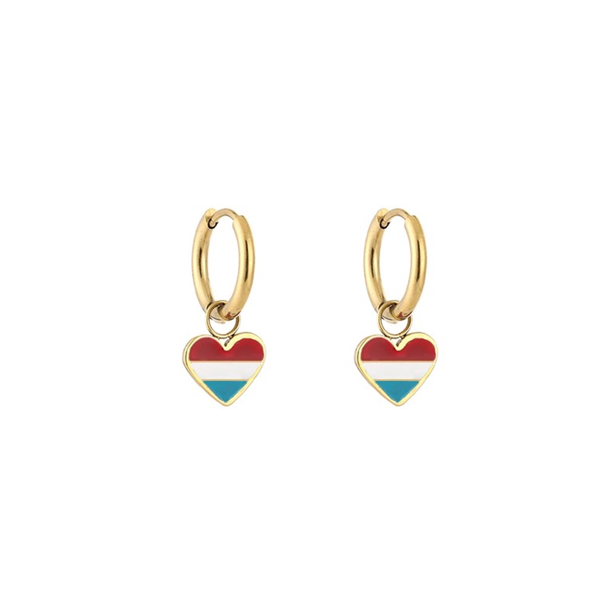 Stainless Steel Amsterdam Hart en Vlag Oorringen – Cultuur Geïnspireerde & Patriotse Oorhangers – RVS - Goud