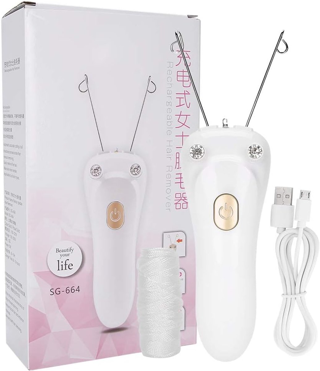 SnelShoppen - Elektrische Draad Epilator voor Gezicht & Lichaam | USB Oplaadbare Epilator met Katoenen Draad | Eenvoudig in Gebruik, Compact Ontwerp,
