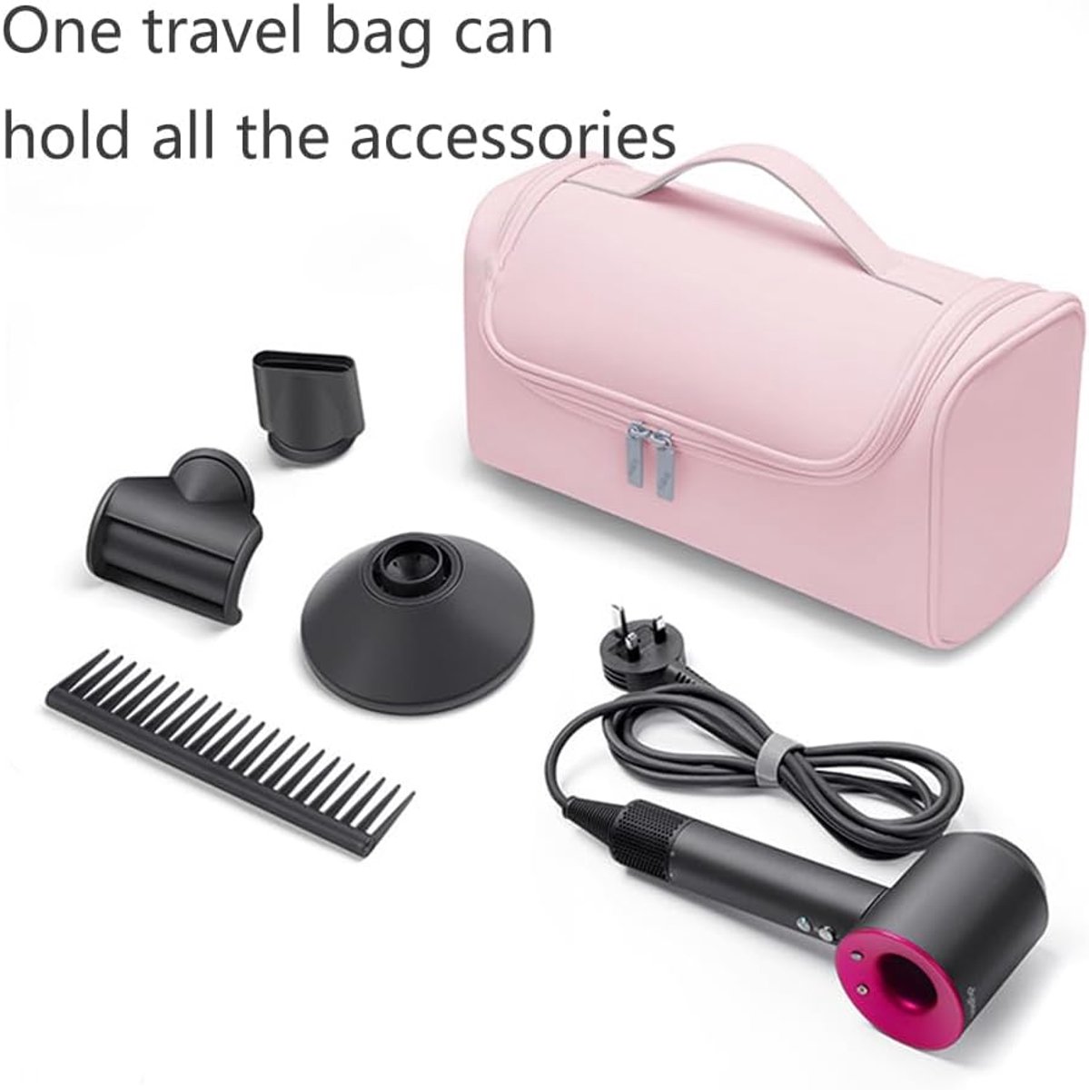 SnelShoppen - Hair Dryer Travel Bag - Draagtas voor Föhn en Accessoires, Waterdichte Opbergtas met Hanghaak, Roze, Ideaal voor Reizen, Thuisgebruik en