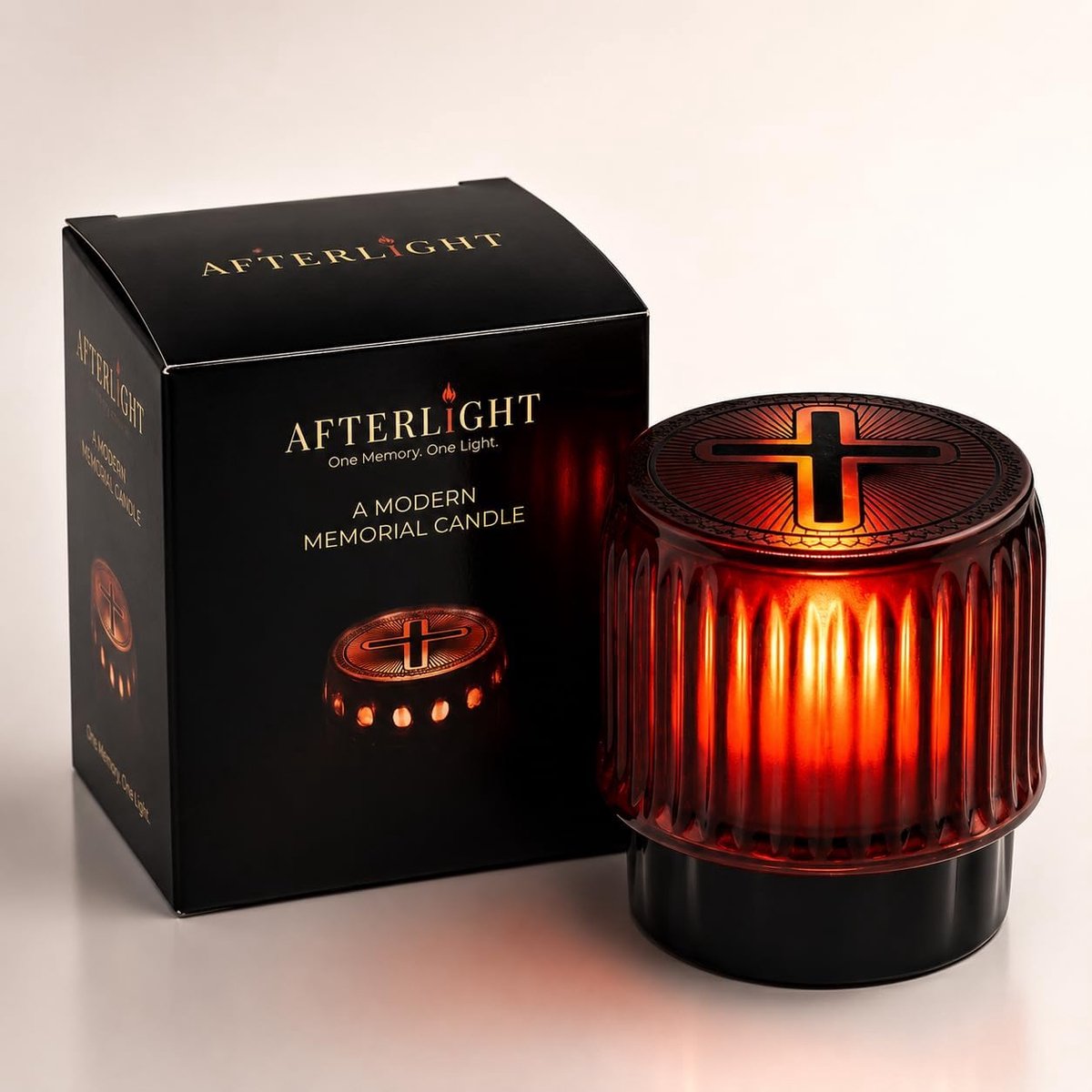 SnelShoppen - AFTERLIGHT Graafkaars LED met Flikkerende Vlam, Gegraveerde Symbolen, Lange Levensduur, Batterij Aangedreven, Grafdecoratie in Rood met