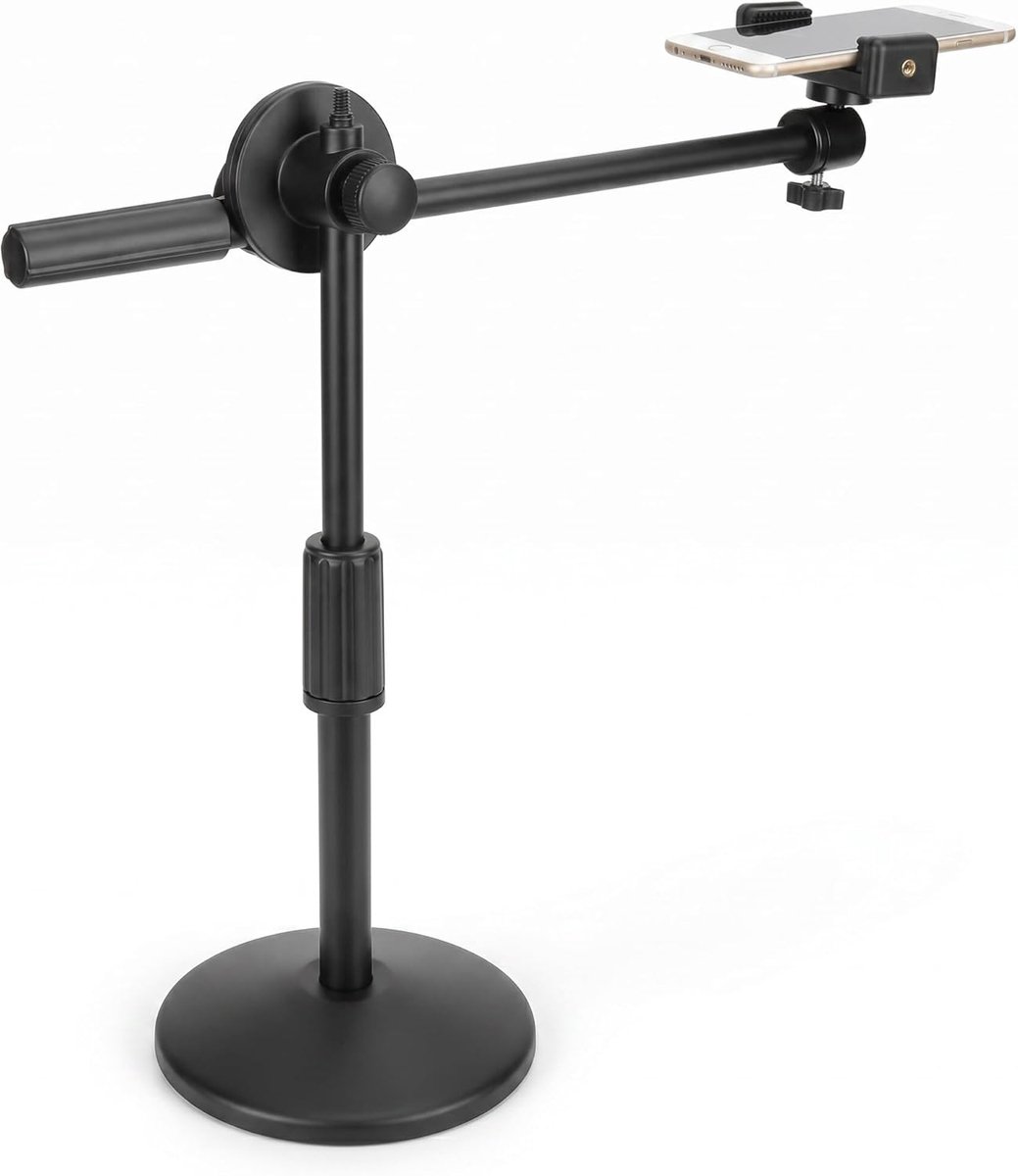 SnelShoppen - Phone Photography Video Bracket Stand met 360° Rotatie, Vouwbare Arm, Desktop Mount voor Smartphone, 5.3-10cm Clip, Geschikt voor Live O