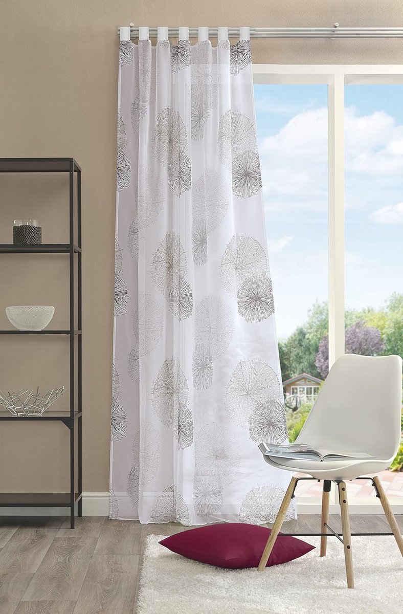 SnelShoppen - Home Fashion Kanten Sjaal Voile Geprint Grijs 245x140 cm - Transparant 100% Polyester voor Feest, Tuin, Camping of Dagelijks Gebruik