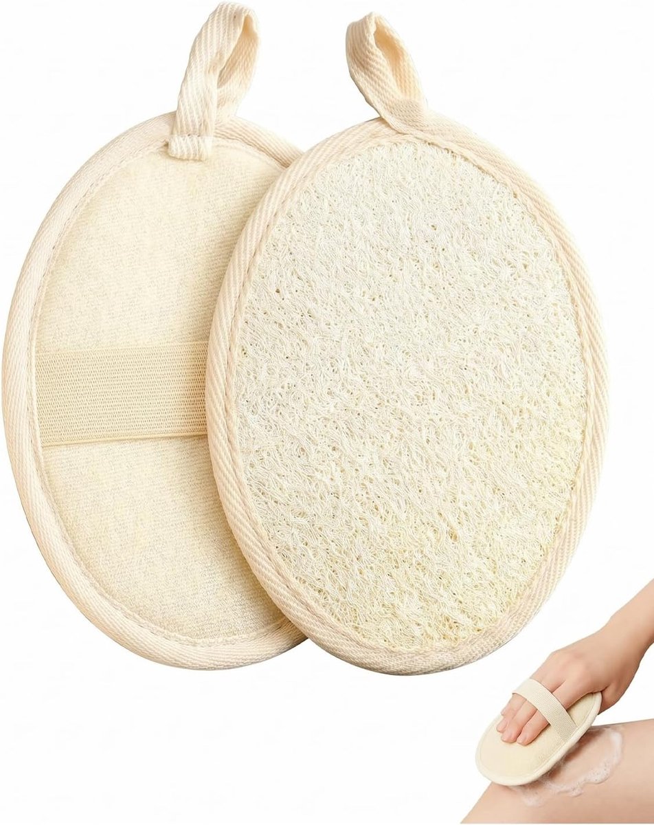 SnelShoppen - Loofa-badspons 2 Stuks - Natuurlijke Loofa Spons voor Lichaamscrub - Milieuvriendelijk Plantaardig - Beige 9 x 14 cm - Voor Vrouwen en M