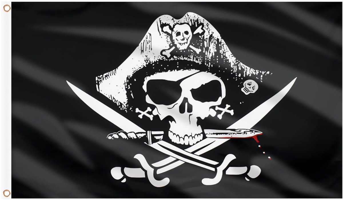 SnelShoppen - Piratenvlag 90x150cm - Jolly Roger Vlag met Kruiszwaarden - Dubbelzijdig, met Messing Oogjes voor Piratenfeest Decoratie en Banners - 1