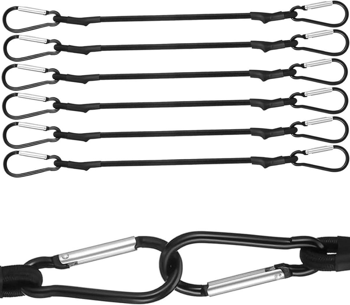 SnelShoppen - 6x Sterke Elastische Straps met Haken, 30cm Voor Camping, Luchtbedden, Tenten, Bagage, Auto's en Motoren - Duurzaam en Betrouwbaar