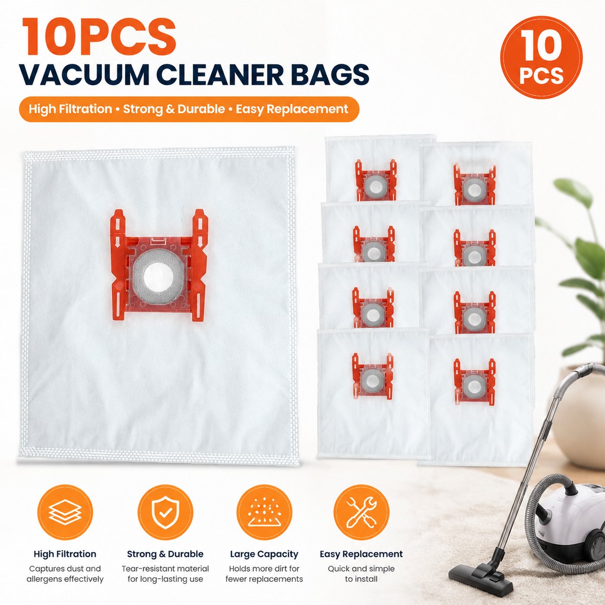 10stuks - Stofzuigerzakken - geschikt voor Bosch G ALL / BBZ41FGALL - Stofzakken geschikt voor alle Bosch stofzuigers - BBZ41FGALL/Type G - Stofzakken van non-woven materiaal