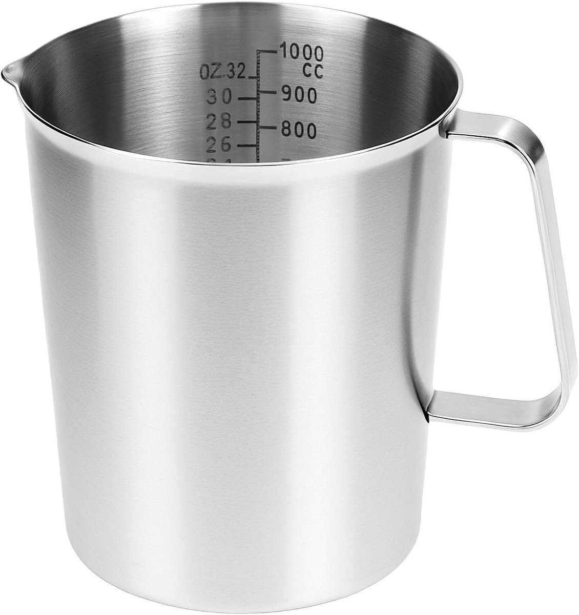 SnelShoppen - RVS Maatbeker 1000 ML - Duurzaam en Lichtgewicht - Met Cups, ML en OZ Schaal - Ideaal voor Keuken, Bakken en Koken