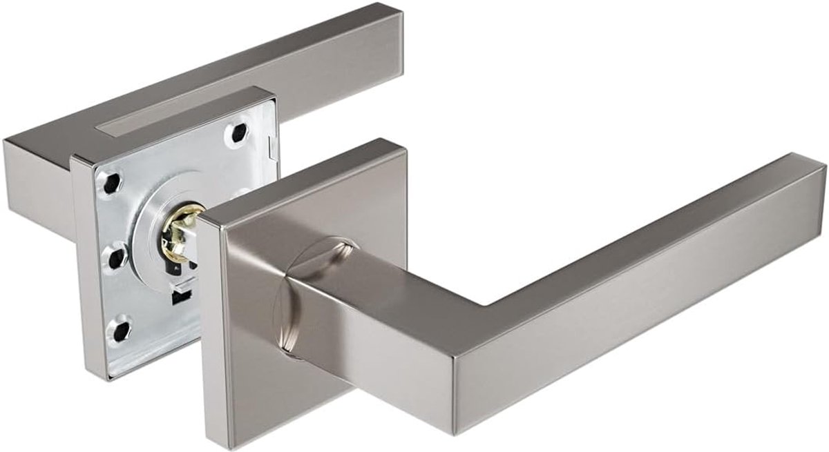 SnelShoppen - Deurknopset RVS - Elegante en Eenvoudige Design Deurgreep met Vierkante Rosette 54x54mm - Inclusief Schroeven - Voor Binnen- en Buitende