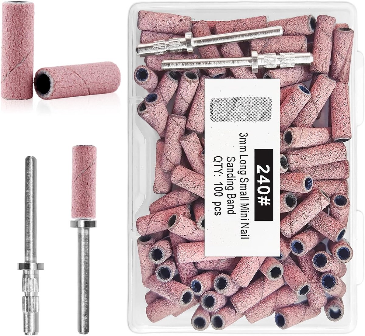 SnelShoppen - 100 Stuks 240# Schuurbandjes voor Nagelboormachines, Professionele Polijstbanden voor Acrylnagels, Manicure en Pedicure, 3/32 Inch Schac