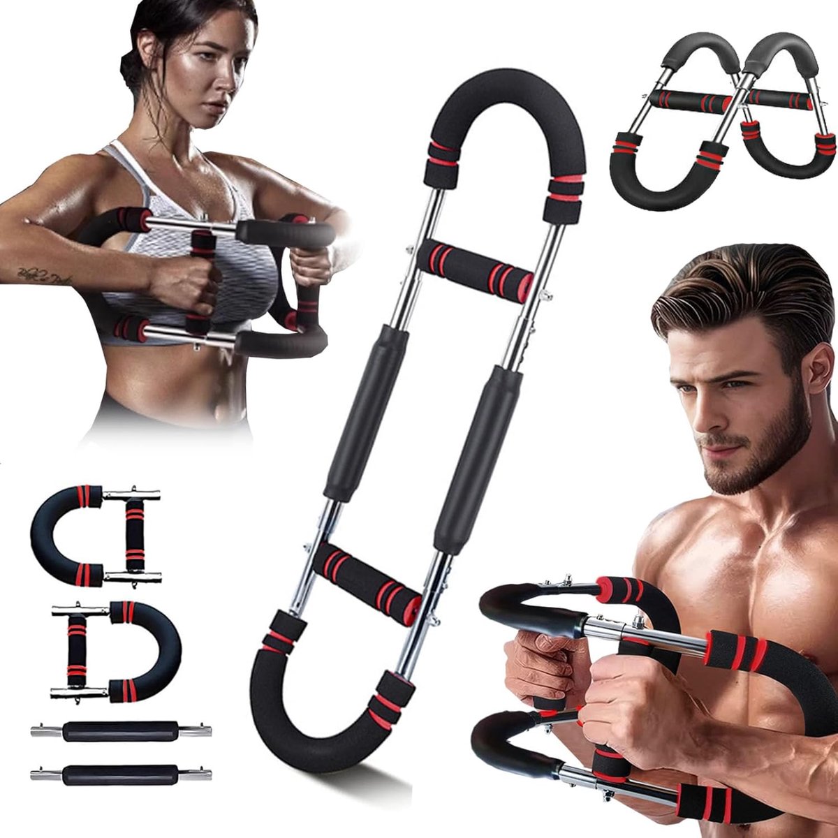 SnelShoppen - Arm Trainer Verstelbaar voor Borst en Onderarm (30-50 kg) voor Thuis, Kantoor en Op Reis - Compacte Fitness Tool in Zwart/Rood