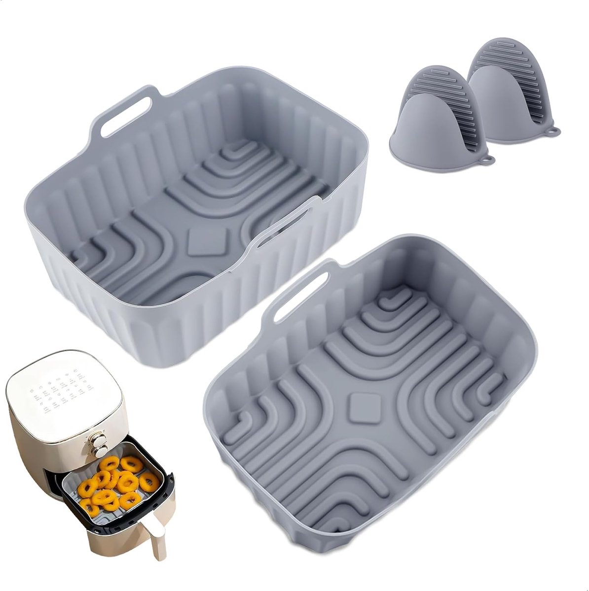 SnelShoppen - Silicone Mould Set 4-Pack voor Air Fryer - Hittebestendige Handgrepen, Silicone Inzetstukken, Keukenaccessoires voor Oven en Magnetron -