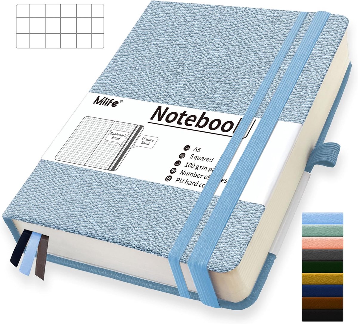SnelShoppen - A5 Notitieboek met Hardcover, 360 Genummerde Pagina's, 100GSM Papier, Lichtblauw, Perfect voor Kantoor, School, Thuis, Notities en Schri