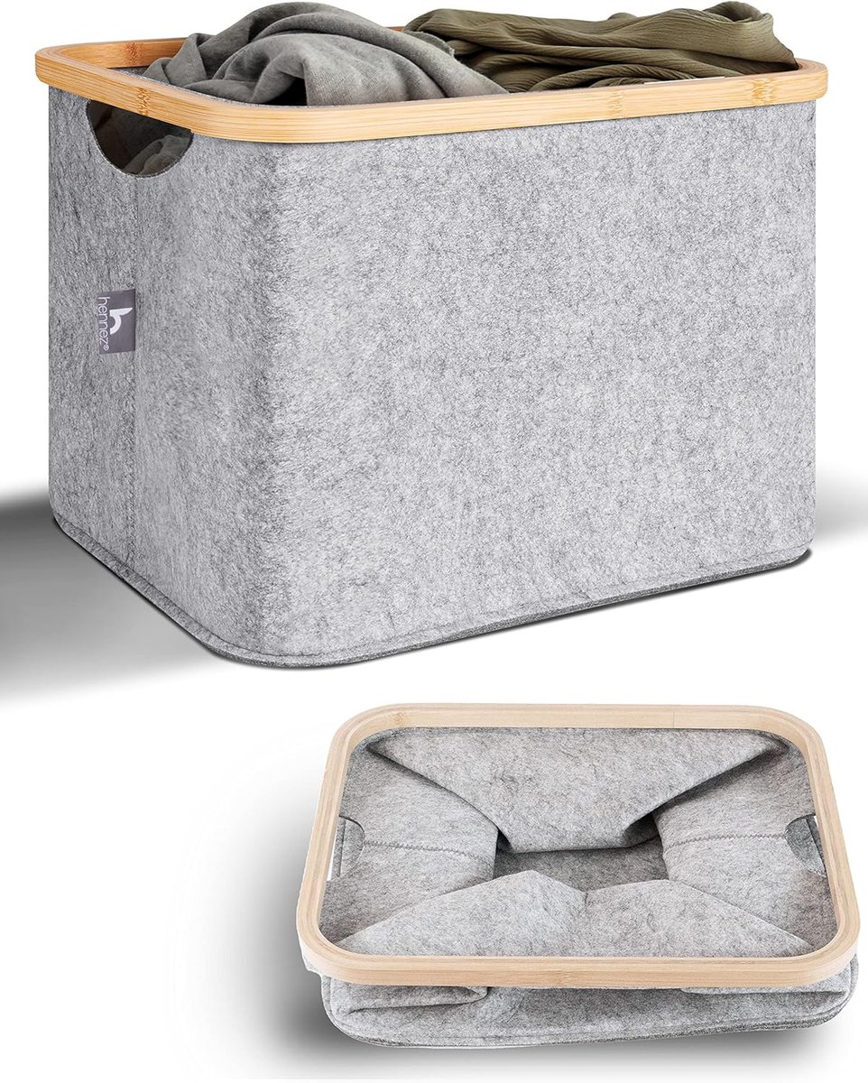 SnelShoppen - HENNEZ Hoopberg Basket l Umbregmand Felting Man Small Grey - Stijlvolle Vilt Wasmand 40L - Ideaal voor IKEA Kallax, Minimalistisch Desig