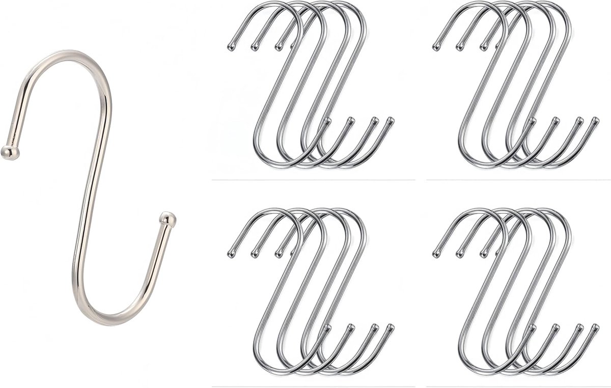 SnelShoppen - 20-Pack S-Haak, 12cm Grote S-vormige Haak, Roestvrijstalen S-Haak voor Ophangen in Keuken, Badkamer, Slaapkamer, Woonkamer en Kantoor (Z