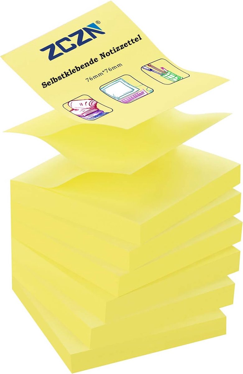 SnelShoppen - Gele Sticky Notes - 6 Blokken Heftige Notities, 76 x 76 mm, 480 Bladen, Ideaal voor Organisatie & Aantekeningen