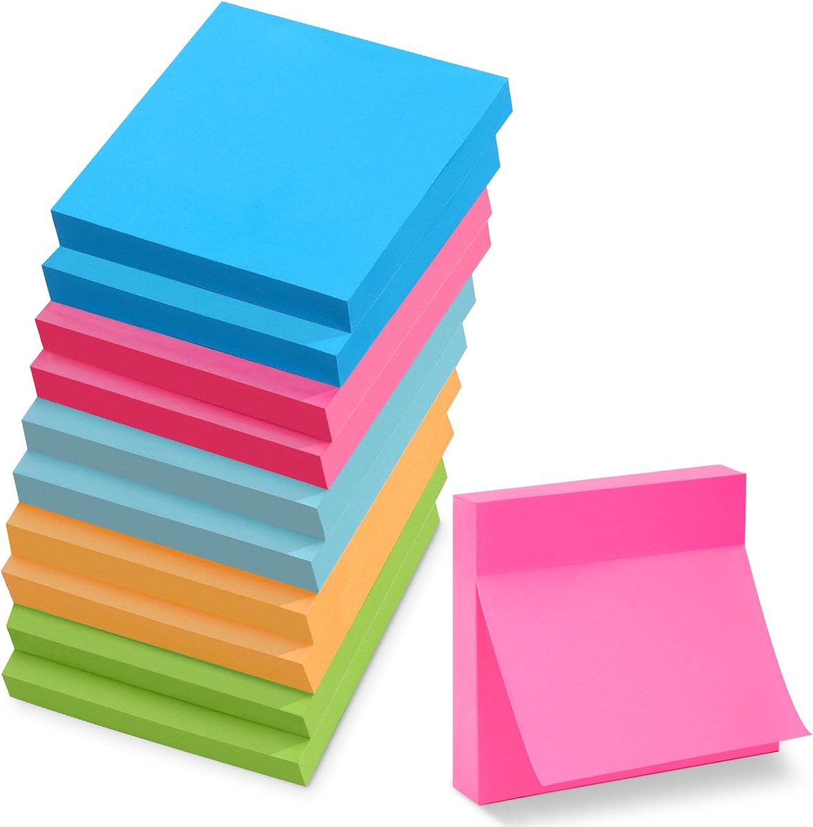 SnelShoppen - 10 Blokken Sticky Notes 76x76mm - Zelfklevende Notities - 100 Vellen per Blok - 5 Felle Kleuren - Verwijderbare Plaknotities voor Kantoo