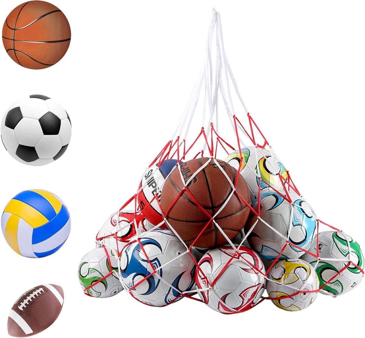 SnelShoppen - Ballen Net voor 10 Balls, Duurzaam Nylon, Geschikt voor Voetbal, Basketbal, Volleybal, Handbal, Eenvoudige Installatie, Tot 80 kg