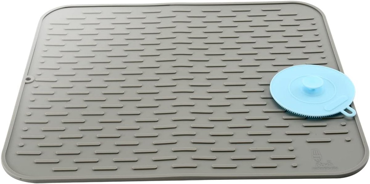 SnelShoppen - Silicone Afwasmat 45x40 cm - Dikke Keukenmat met Multifunctionele Schoonmaakborstel - Warmtebestendig, Droogmat, Barmat, Grijs