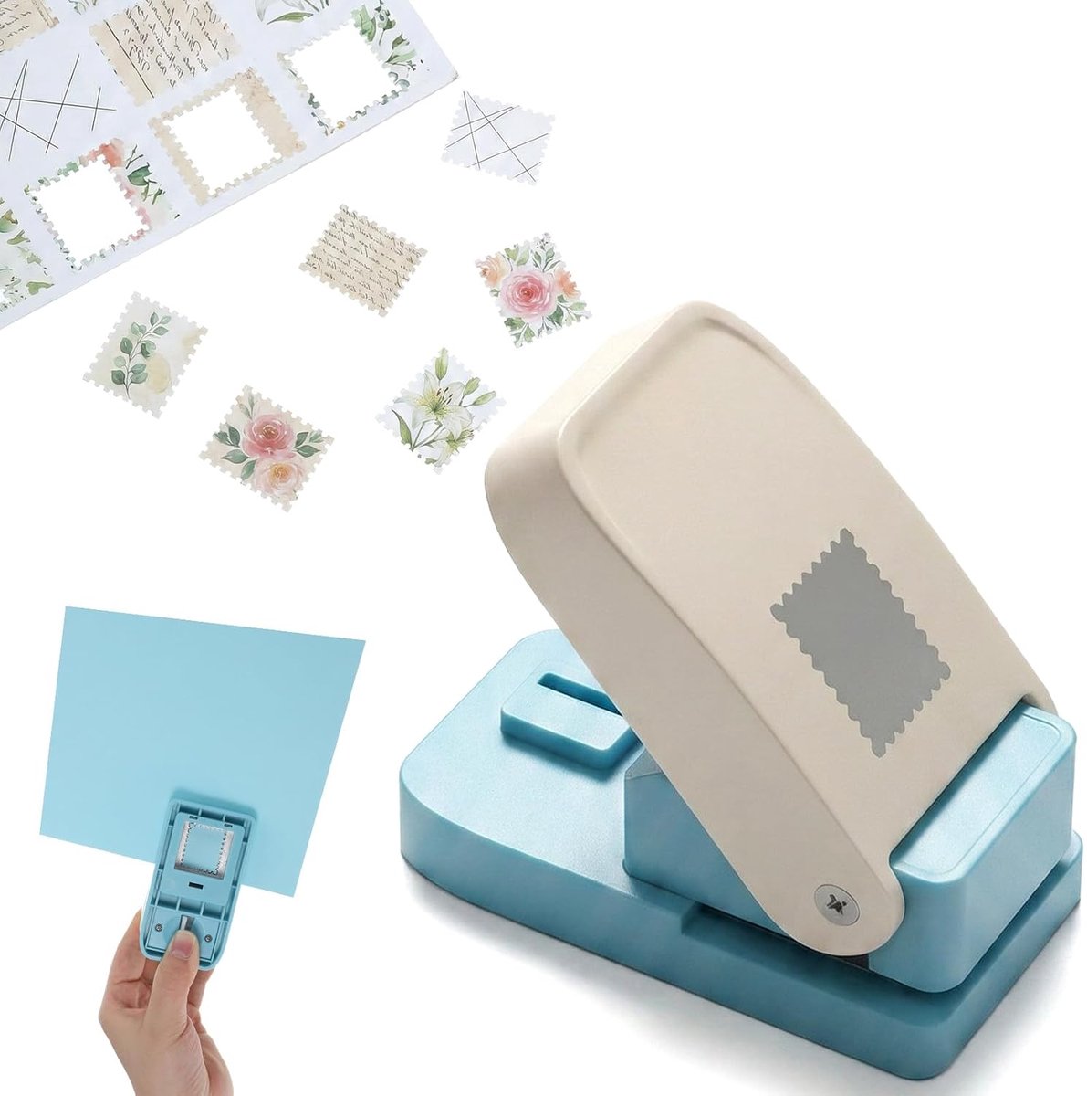 SnelShoppen - Stempelstans Rechthoekige Postzegelvorm - Vierkante Knutselpons - Ergonomische Hendelpapierpons - Perforator met Golvende Rand voor Scra