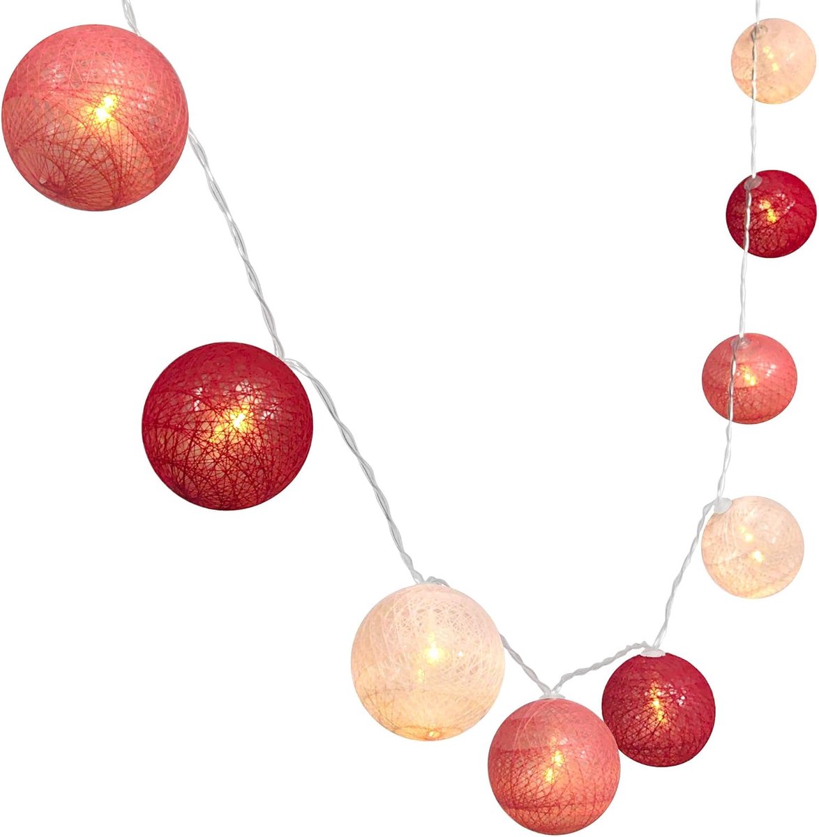 SnelShoppen - 3M/10Ft 30 Rode Witte Ballen LED Batterij Aangedreven Slinger Lichten - Feestverlichting voor Tuin, Halloween, Kerst, Bruiloft, Valentij