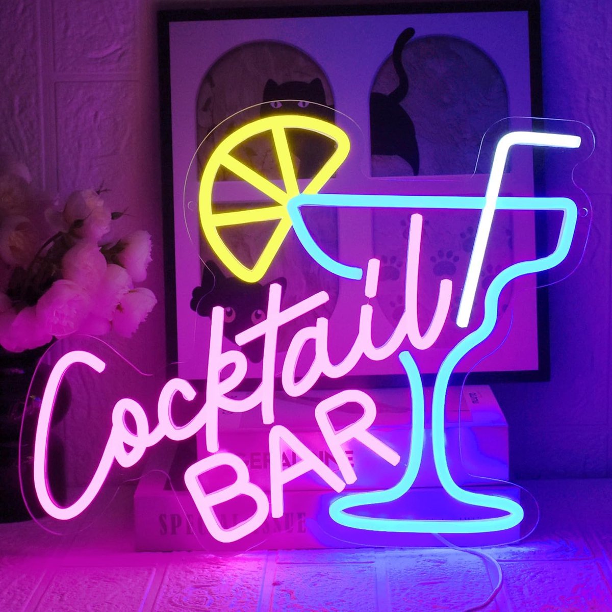 SnelShoppen - Cocktail Bar Neon Shield LED Licht, Neon Sign voor Bar, Pub, Thuis, Man Cave, Restaurant, Cocktails Decor in Roze Blauw voor Feest en Ge