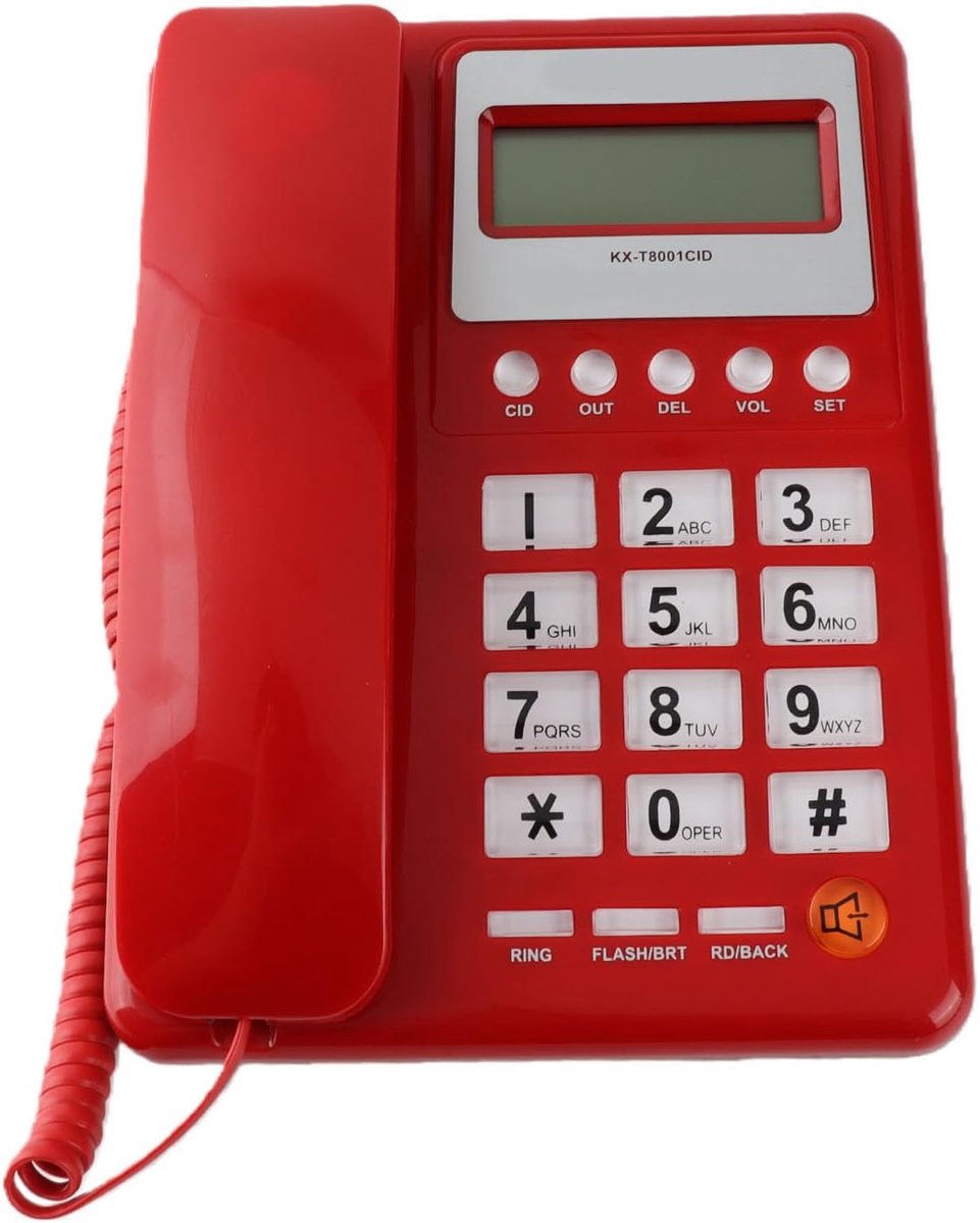 SnelShoppen - Retro Rode Vastelijn Telefoon met Caller ID, Loudspeaker en Digitale Antwoordapparaat voor Thuis, Kantoor en Senioren - Ideaal voor Hote
