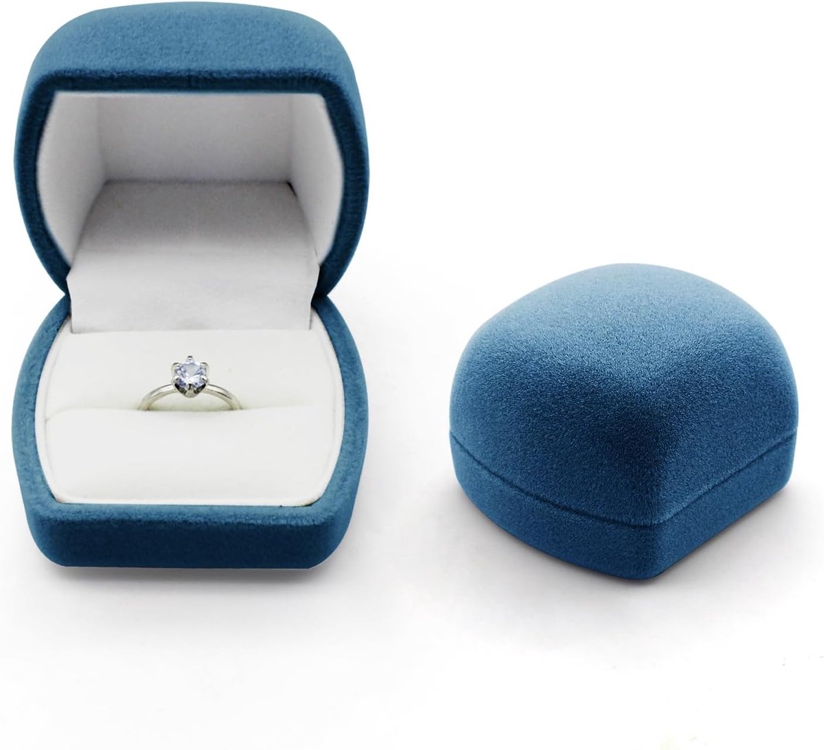 SnelShoppen - Luxe Ringenbox met Fluwelen Opbergcompartiment - Elliptische Verlovingsring Doos voor Trouwen - Blauwe Ringdoos voor Voorstellen, Verlov
