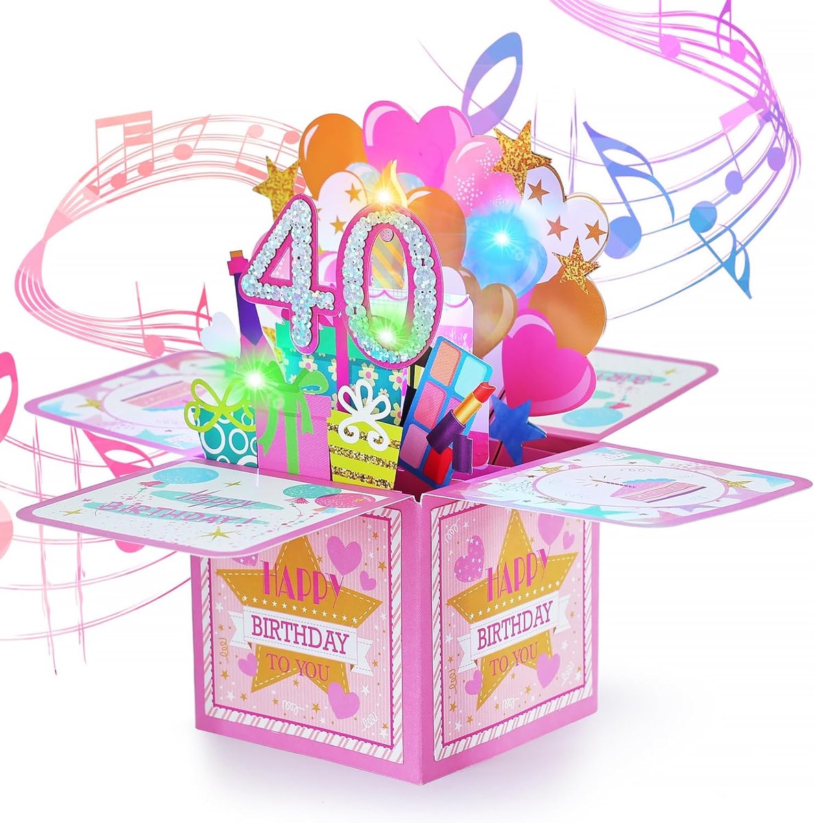 SnelShoppen - 3D Pop Up Verjaardagskaart voor Vrouwen 40 Jaar - Muzikale Groetenkaart met LED Kaarsen - Perfect Cadeau voor Moeder, Vriendinnen, Zus,