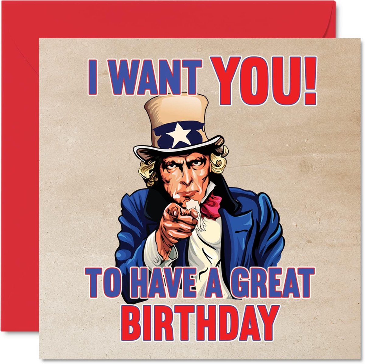 SnelShoppen - Leuke Verjaardagskaarten voor Mannen en Vrouwen - Uncle Sam USA Army Poster - Gelukkige Verjaardagskaart voor Mama, Papa, Broer, Zus, Om