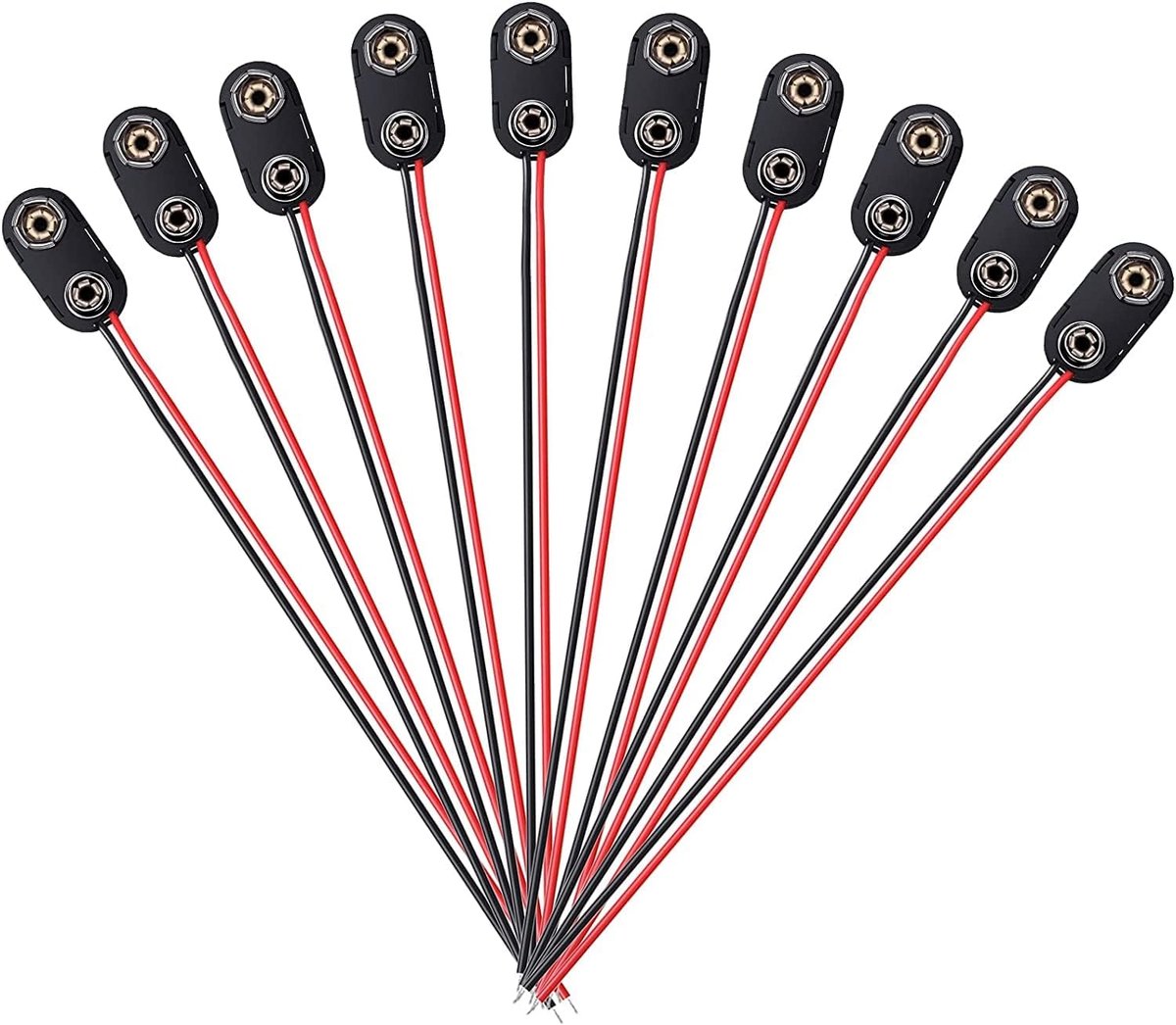 SnelShoppen - 10 Stuks 9 V Batterij Clip met 15 cm Verbinding Kabel - I-type Batterij Snap Jack - Geschikt voor 9 Volt Blokken - Ideaal voor Hobby, El