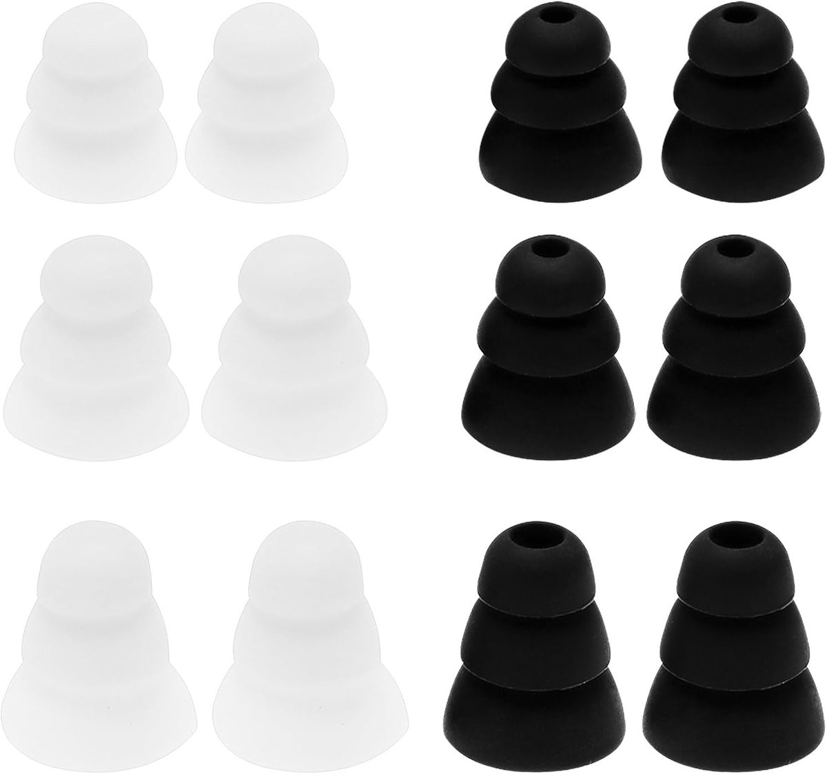 SnelShoppen - 12 Paar 3.8mm Silicone Oordopjes met Zachte Oorkussens, Geluidsisolatie, Geschikt voor Hoofdtelefoons 3.8-5.5mm, Zwart/Wit