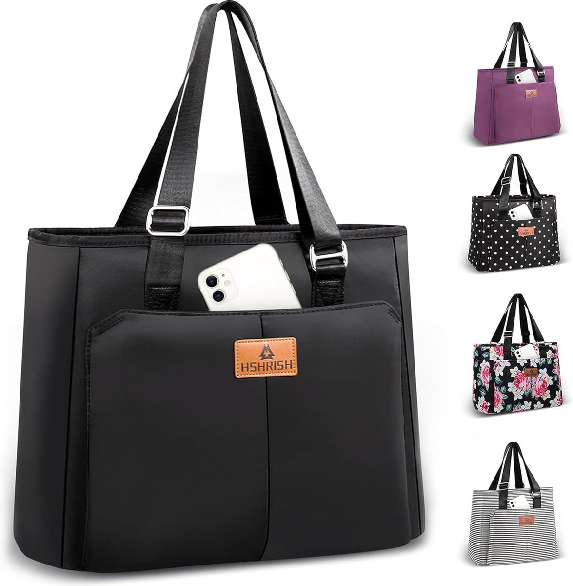 SnelShoppen - Cooler Bag Lunch Bag Picnic Bag voor Vrouwen - Insulated Shopping Bag 15L - Pure Black - Voor Werk, Reizen, Strand en Camping - Anti-Los