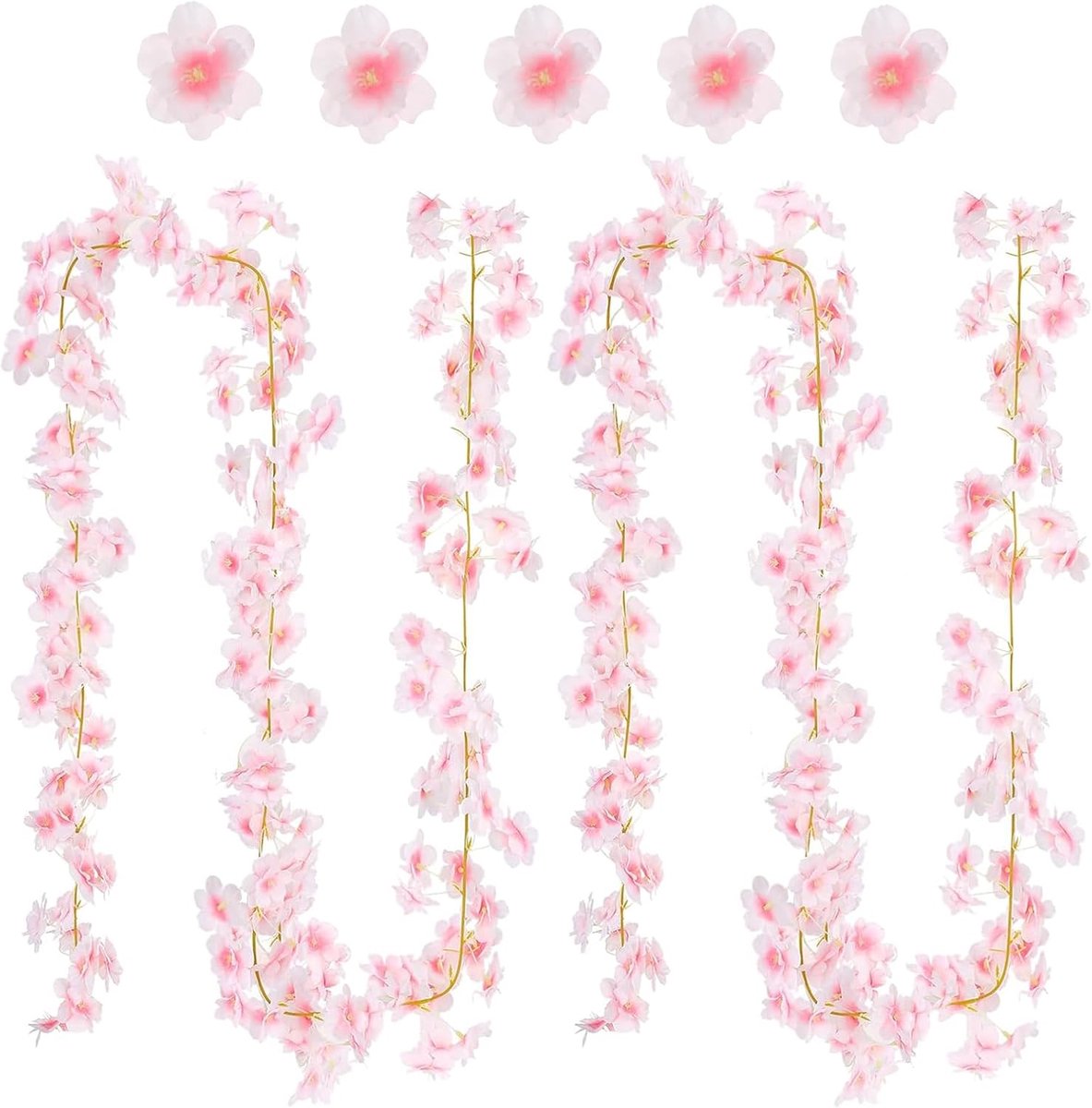 SnelShoppen - Kunstkersenbloesemslinger - 3 Stuks Kunstbloemen - Decoratieve Wijnstok 1,8 m met 135 Bloemkoppen - Realistische Sakura Bloemen voor Hui