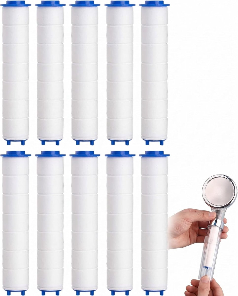 SnelShoppen - Douchefilter Antikalk en Chloor, 10 Vervangingen 95 mm, PP-Katoenen Patroon voor Hard Water, Beschermt Huid en Haar