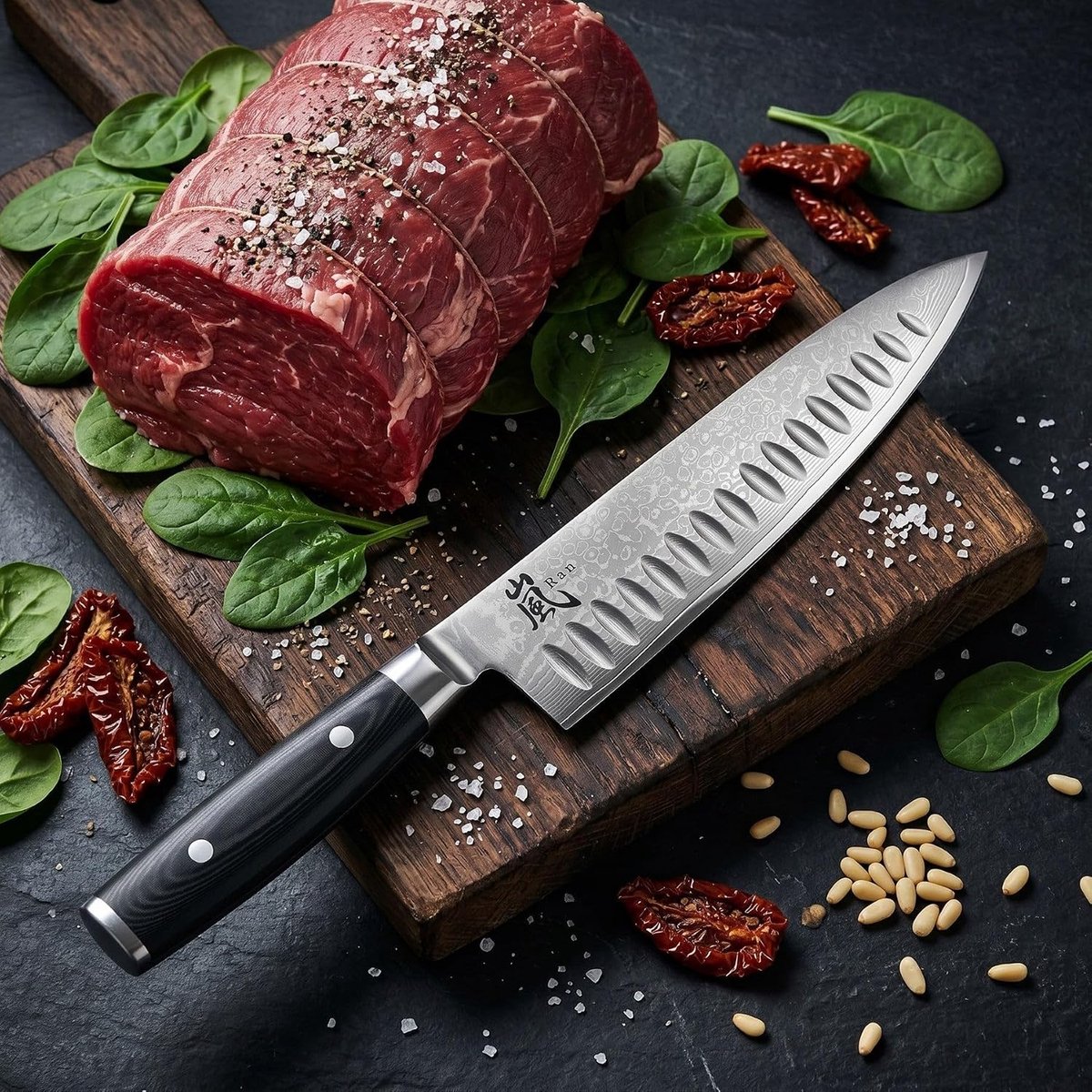SnelShoppen - Professioneel Koksmes 200mm met 69 lagen, VG10 staal, Houten Handgreep, Perfect voor Keuken, Koken, BBQ, en Culinaire Creaties