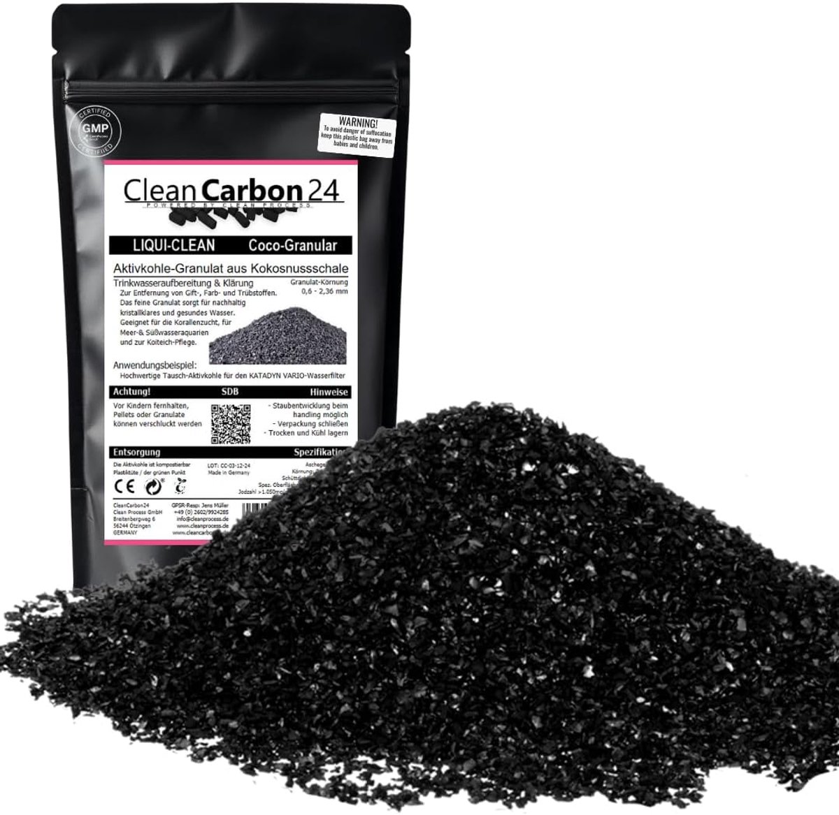 SnelShoppen - Activated Carbon Granules Kokosnoot 0.6-2.35 mm 1 L voor Waterbehandeling, Aquarium, Vijverfilter, Drinkwaterfiltratie en Purificatie