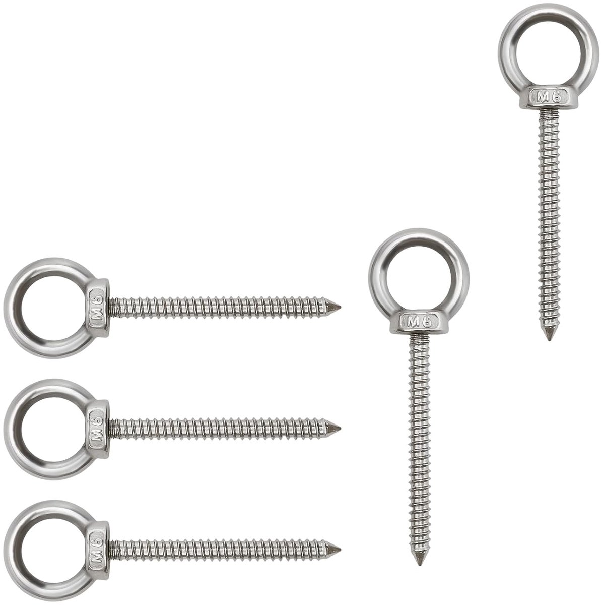SnelShoppen - Pack van 5 RVS Oogbouten M6 × 60 mm - Schroef Ooglet Oogbouten voor Schommels, Hangstoelen, Tuin en Camping - Duurzaam Roestvrij Staal