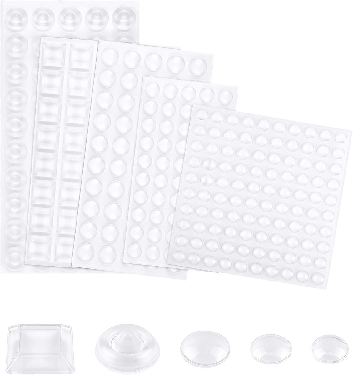 SnelShoppen - Pack van 290 Zelfklevende Rubber Buffers, Transparante Elastische Voetjes voor Deuren, Kasten en Lades - 5 Vormen en Maten voor Meubels