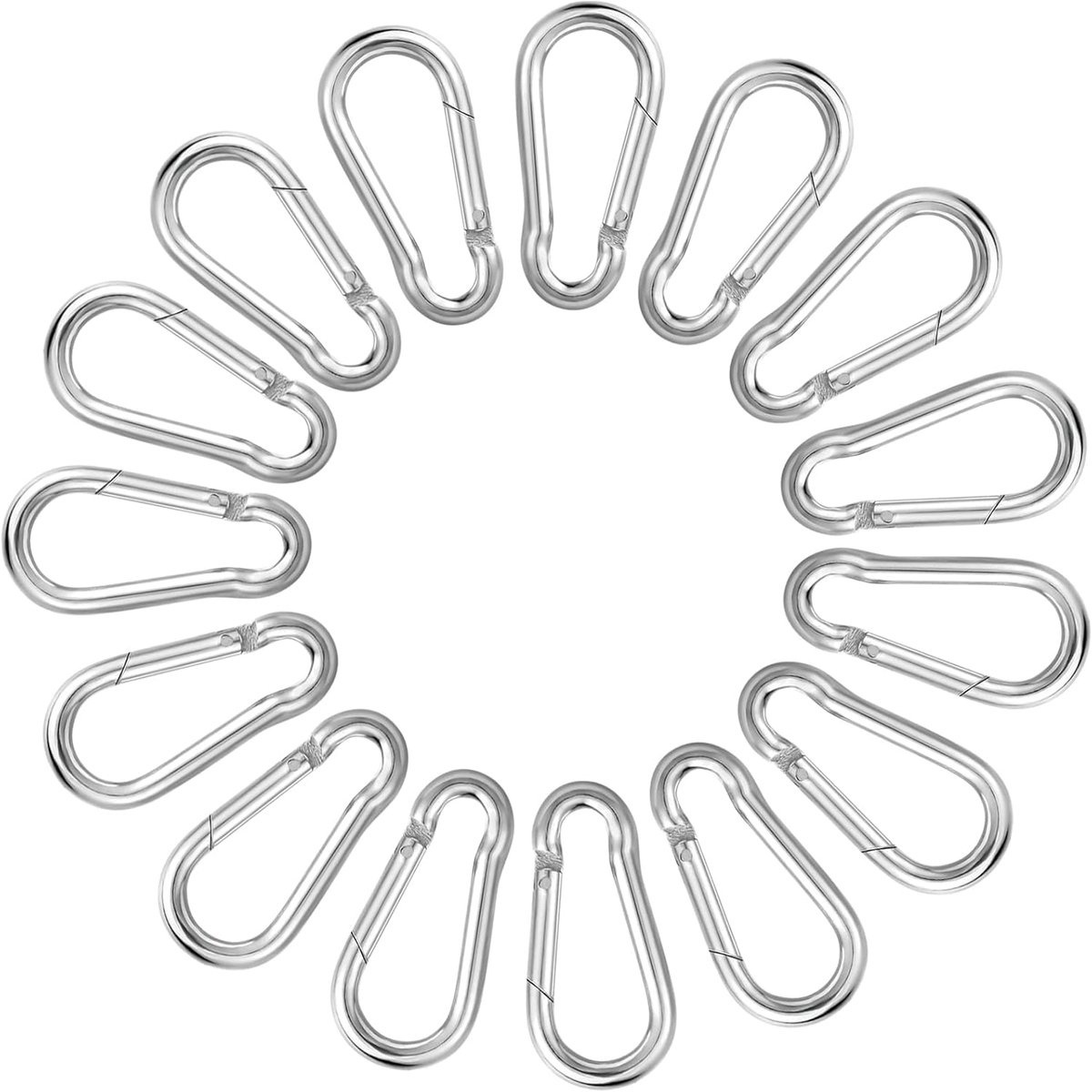 SnelShoppen - Pack van 15 Gelegeerde Carabiner Haken 40 mm x 4 mm - Sterke Carabiners voor Sleutels, Rugzak, Hondenlijn, Kamperen, Reizen, Wandelen