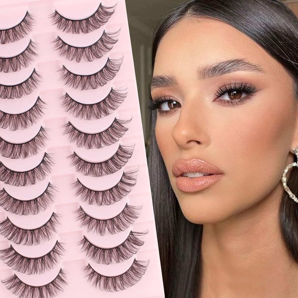 SnelShoppen - False Eyelashes 10 Pairs D-Curl Cat Eye Lashes - Fluffy Faux Mink Strip Wimpers - Herbruikbaar - Natuurlijke Look voor Feest en Dagelijk