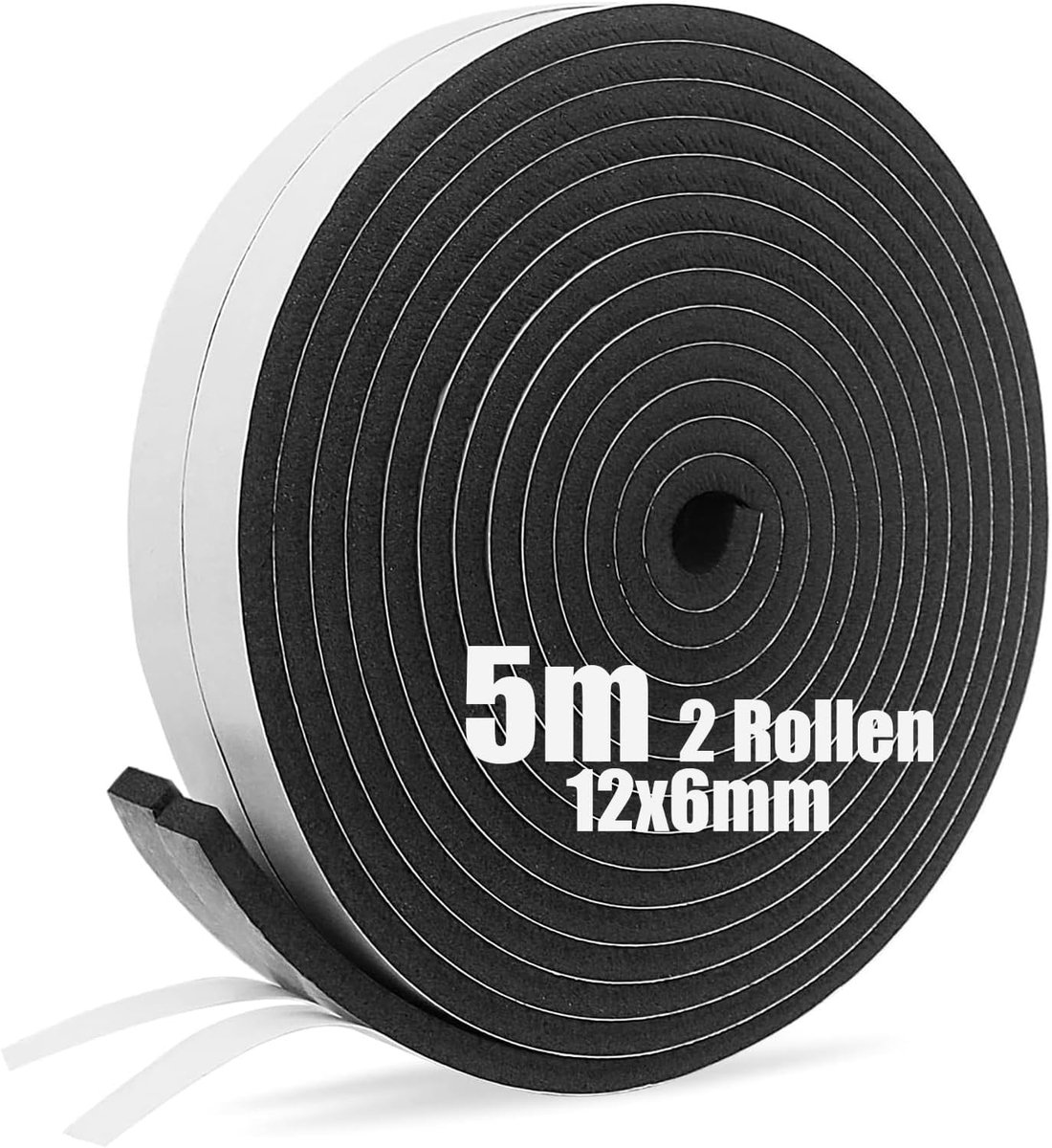SnelShoppen - Foam Adhesive Sealing Tape 12 mm x 6 mm - Zelfklevende Foam Tape voor Ramen, Deurrubbers, Geluidisolatie, 2 Rollen van 5 Meter