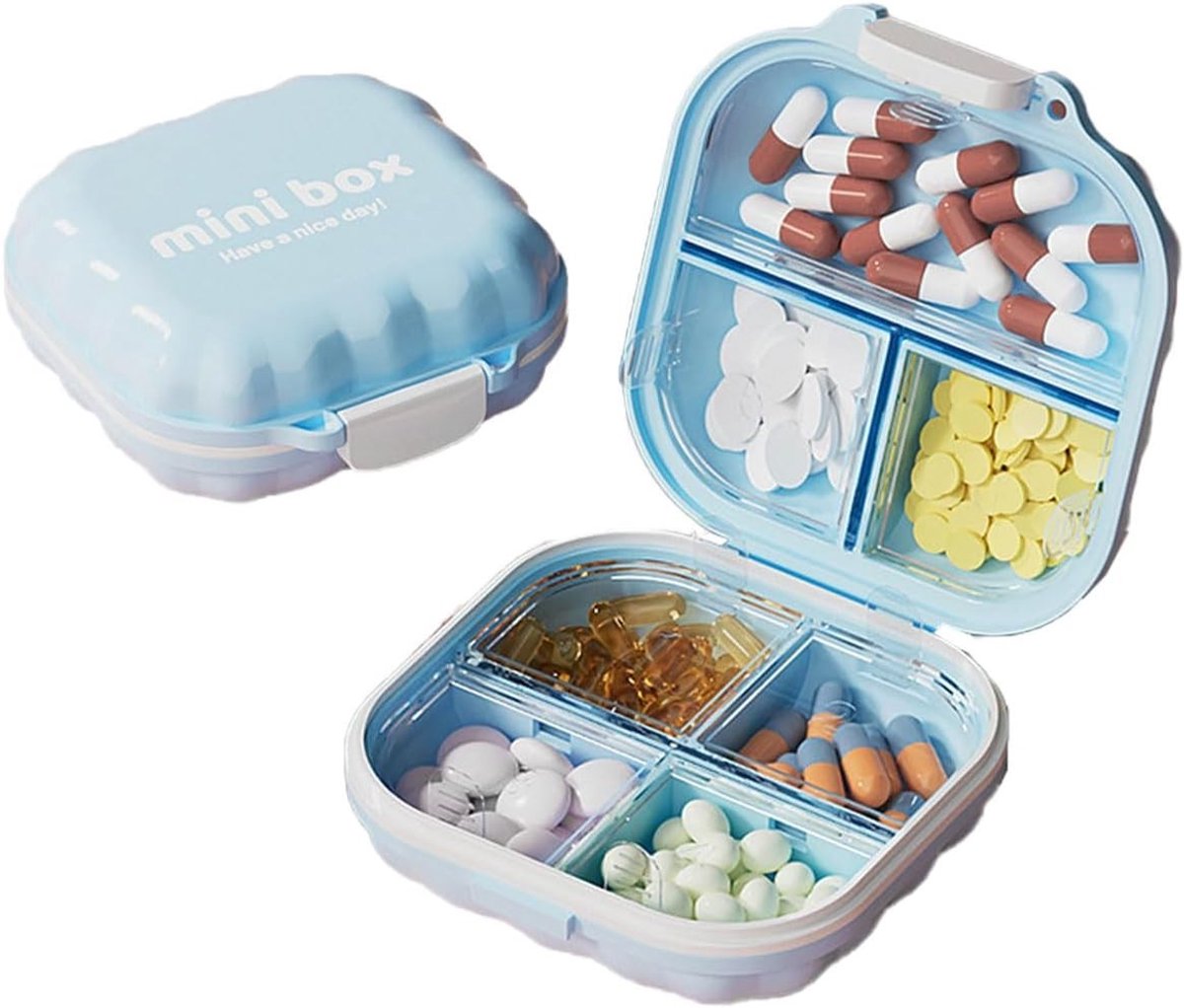 Pillendoos met 7 Compartimenten voor Reizen en Dagelijks Gebruik, Handige Medicijnopslag en Dispenser in Blauw