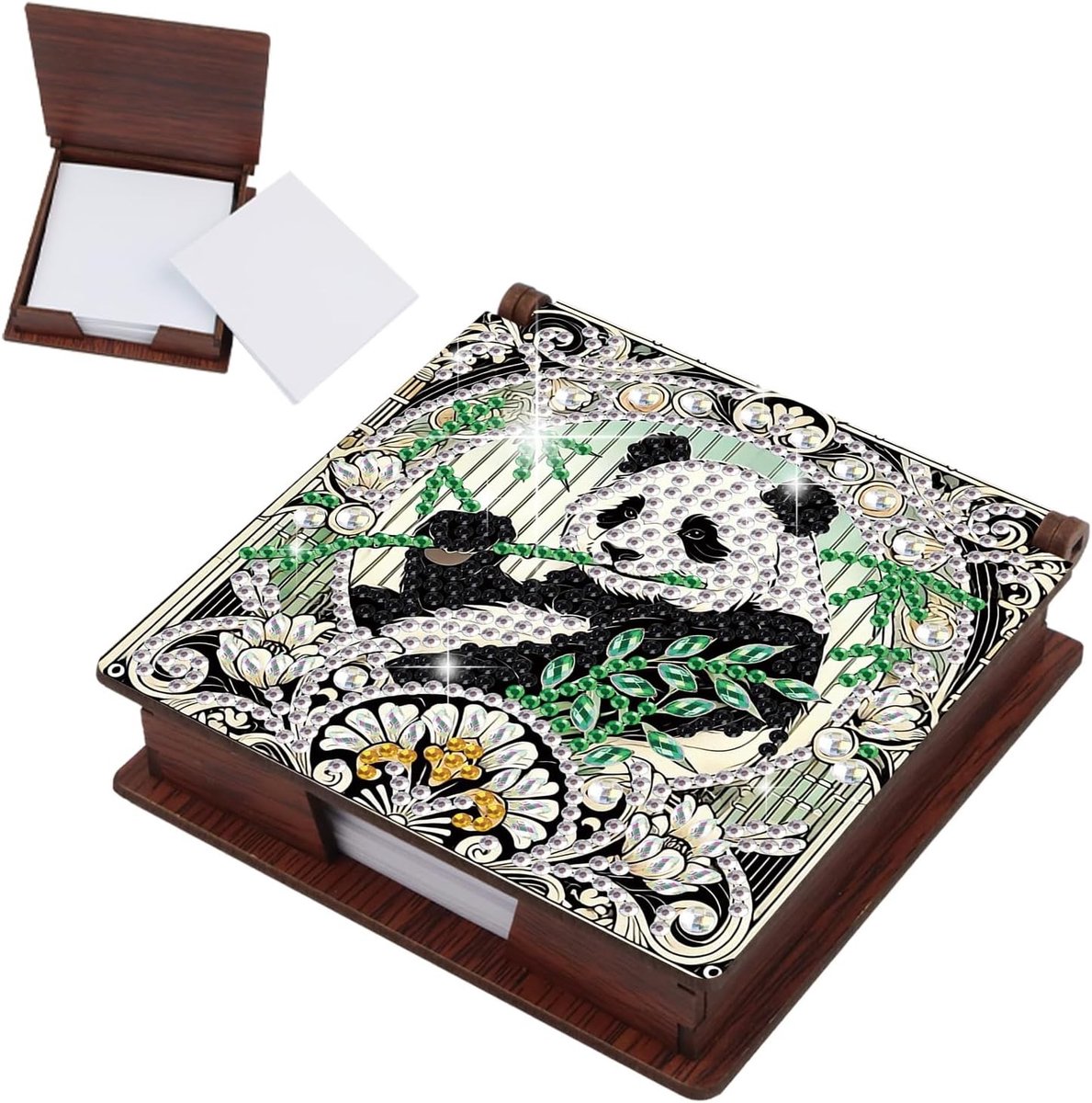 Schilderen op nummer bureau-organizer voor notities, 11 x 11 cm, multifunctionele opbergdoos met notitieblok en 160 vellen, panda design, creatief bureauaccessoire, handige notitiehouder